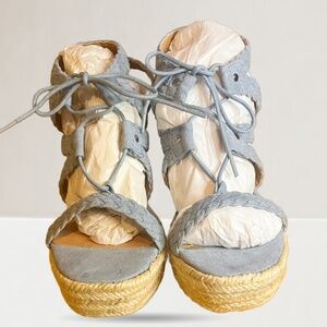 Charlotte Russe Blue/Tan Wedge Espadrille Braided Lace-up Sandal